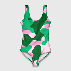 Женский купальник-боди Абстрактные зелёно-розовые пятна