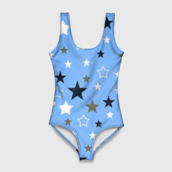 Женский купальник-боди Звёзды на голубом фоне