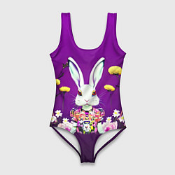 Купальник-боди 3D женский Кролик с одуванчиками, цвет: 3D-принт