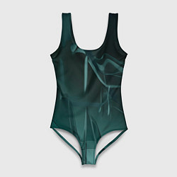 Женский купальник-боди Волнообразные тёмно-зелёные линии