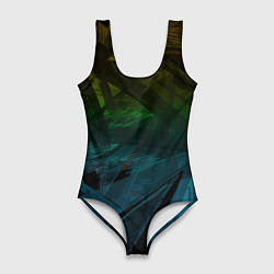 Женский купальник-боди Черный абстрактный узор на сине-зеленом фоне