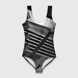 Женский купальник-боди Жёсткий абстрактный серый и тёмно-серый металл