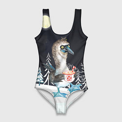 Купальник-боди 3D женский Новогодняя птица, цвет: 3D-принт