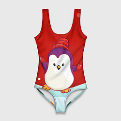 Купальник-боди 3D женский Пингвин новый год, цвет: 3D-принт