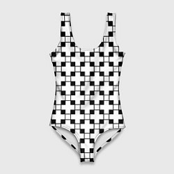 Купальник-боди 3D женский Геометрический черно-белый узор, цвет: 3D-принт