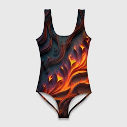 Купальник-боди 3D женский Огненный орнамент с языками пламени, цвет: 3D-принт