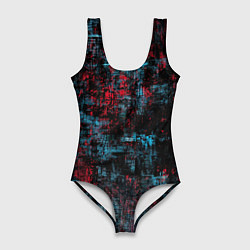 Купальник-боди 3D женский Абстракт красного, голубого и чёного, цвет: 3D-принт