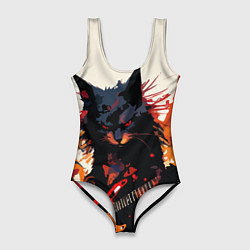 Женский купальник-боди Black rocker cat on a light background - C-Cats co