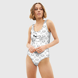 Купальник-боди 3D женский Купидон пришелец среди сердец, цвет: 3D-принт — фото 2