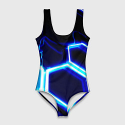 Купальник-боди 3D женский Neon abstraction plates storm, цвет: 3D-принт