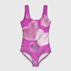 Женский купальник-боди Сердца на розовов фоне