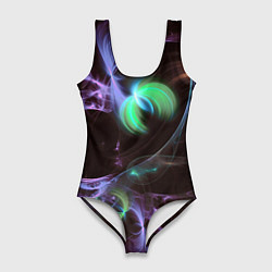 Женский купальник-боди Магические фиолетовые волны и цветные космические