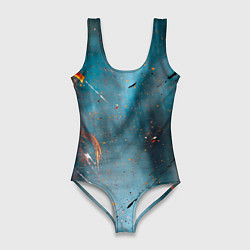 Женский купальник-боди Абстрактный синий туман, силуэты и краски