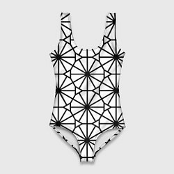 Купальник-боди 3D женский Абстрактный чёрно-белый треугольно-круглый паттерн, цвет: 3D-принт
