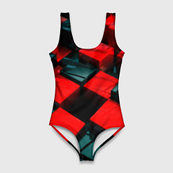 Женский купальник-боди Кубы геометрии красный и чёрный