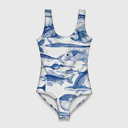 Купальник-боди 3D женский Морские рыбы, цвет: 3D-принт