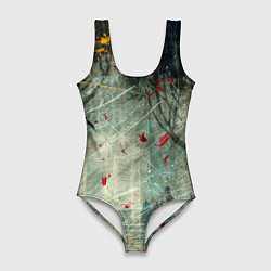 Купальник-боди 3D женский Абстрактные листья, краски и тени, цвет: 3D-принт