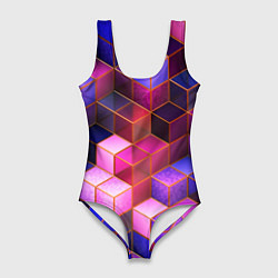 Купальник-боди 3D женский Цветные кубики, цвет: 3D-принт