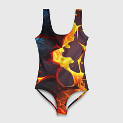 Купальник-боди 3D женский ВЫтекающая лава из плит, цвет: 3D-принт