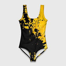 Купальник-боди 3D женский Пятна черной краски на желтом фоне, цвет: 3D-принт