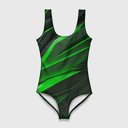 Купальник-боди 3D женский Зеленый и черные детали, цвет: 3D-принт