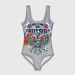 Купальник-боди 3D женский Welcome to Russia - футбол, цвет: 3D-принт