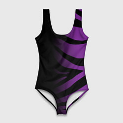 Женский купальник-боди Фиолетовый с черными полосками зебры