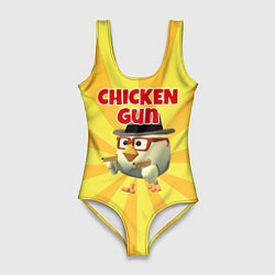 Купальник-боди 3D женский Chicken Gun с пистолетами, цвет: 3D-принт
