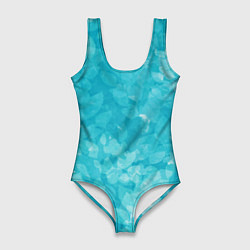 Купальник-боди 3D женский Листья стилизация текстура сине-голубой, цвет: 3D-принт