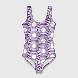 Купальник-боди 3D женский Шестиугольники фиолетовые, цвет: 3D-принт