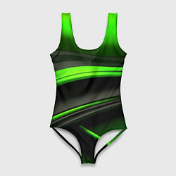 Купальник-боди 3D женский Black green textureпоп, цвет: 3D-принт