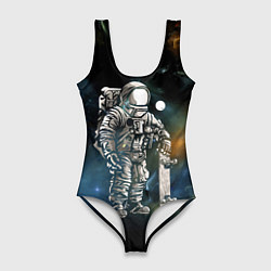 Купальник-боди 3D женский Космонавт-скейтбордист, цвет: 3D-принт