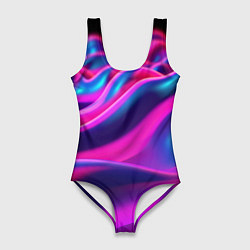 Купальник-боди 3D женский Фиолетовые неоновые волны, цвет: 3D-принт