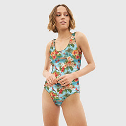 Купальник-боди 3D женский Гавайские цветы паттерн, цвет: 3D-принт — фото 2