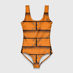 Купальник-боди 3D женский Оранжевый забор, цвет: 3D-принт