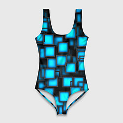 Женский купальник-боди Геометрия - синие квадраты