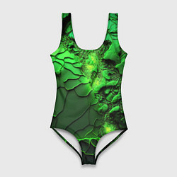 Купальник-боди 3D женский Объемная зеленая текстура, цвет: 3D-принт