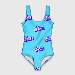 Купальник-боди 3D женский Синий логотип Кен - паттерн, цвет: 3D-принт