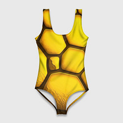 Купальник-боди 3D женский Желтые объемные плиты, цвет: 3D-принт