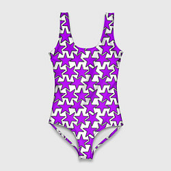 Купальник-боди 3D женский Ретро звёзды фиолетовые, цвет: 3D-принт