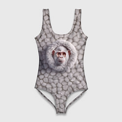 Купальник-боди 3D женский Забавная белая обезьяна, цвет: 3D-принт