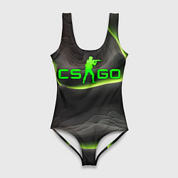 Купальник-боди 3D женский CSGO green black logo, цвет: 3D-принт