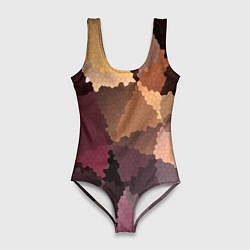 Купальник-боди 3D женский Мозаика в коричнево-розовых тонах, цвет: 3D-принт