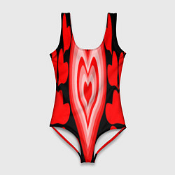 Купальник-боди 3D женский Сердечки с красными узорами, цвет: 3D-принт