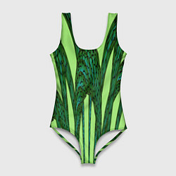 Купальник-боди 3D женский Зеленый растительный мотив, цвет: 3D-принт