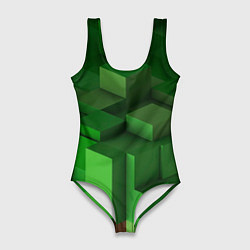Купальник-боди 3D женский Зелёный блоковый паттерн, цвет: 3D-принт
