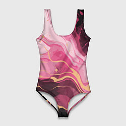 Женский купальник-боди Абстрактный черно-розовый мраморный узор