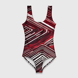 Купальник-боди 3D женский Кибер линии красный-белый, цвет: 3D-принт