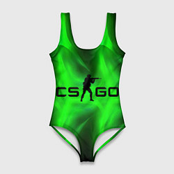 Купальник-боди 3D женский CSGO green logo, цвет: 3D-принт