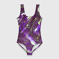 Женский купальник-боди Космические кибер схемы фиолетовые